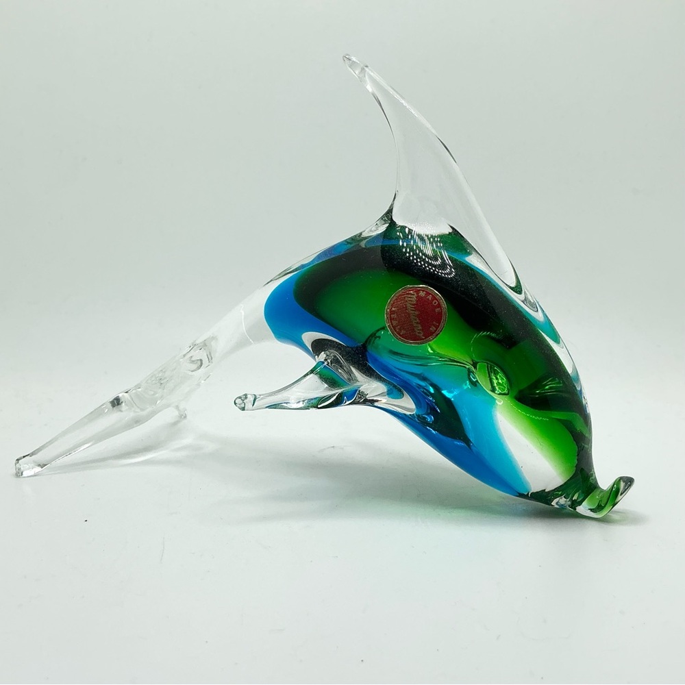 Vintage Murano Art Glass Dolphin | Blue, Green & Clear Glass | Sea & Ocean Life